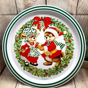 Vintage Christmas Bear Platter Tray Metal SNP Chicago Sz 12.75in 1984